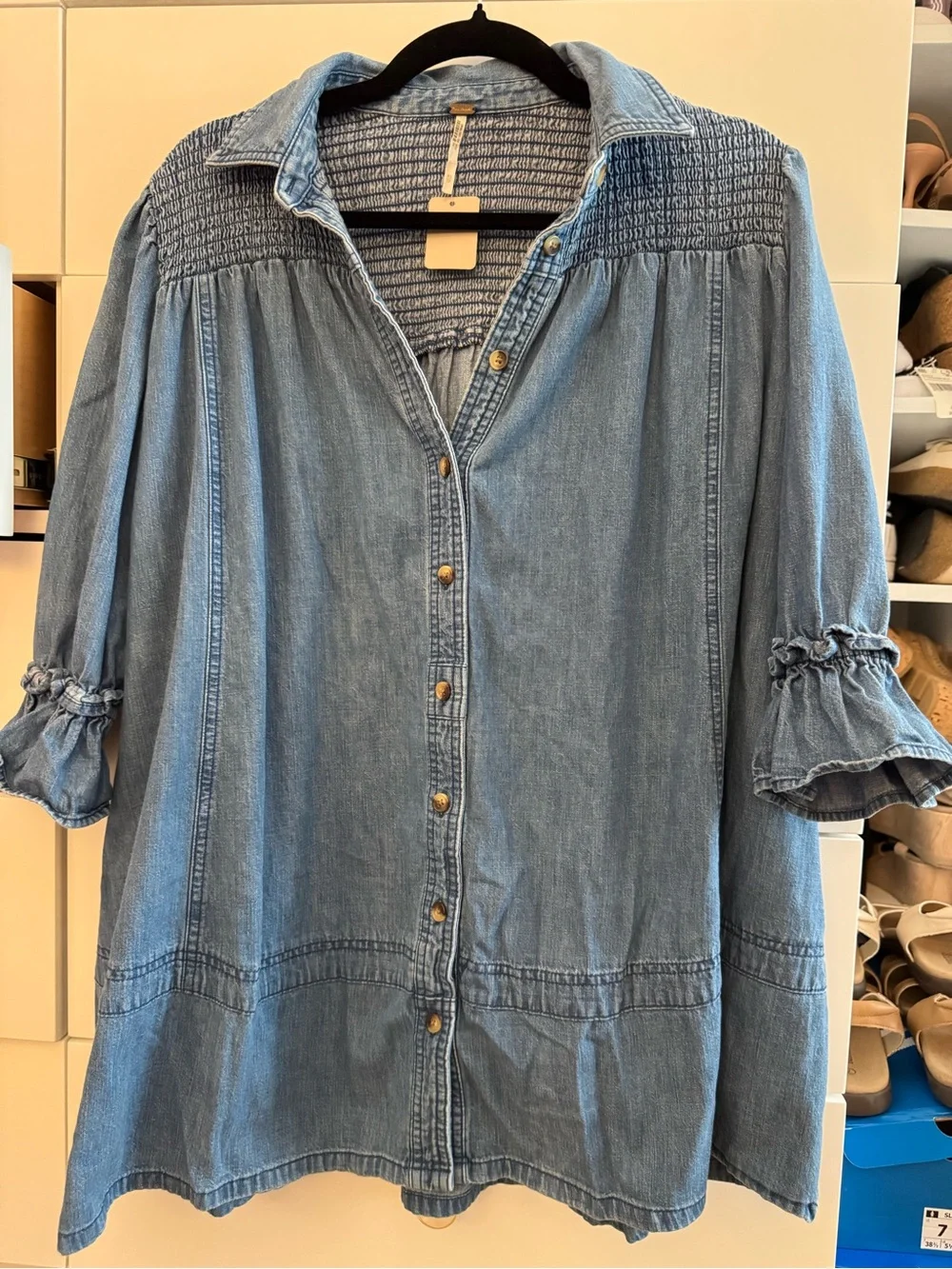 Free People Light Blue Denim Button-Up dress XS - Picture 2 of 6